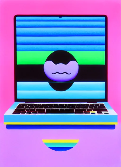 Image similar to macbook by shusei nagaoka, kaws, david rudnick, airbrush on canvas, pastell colours, cell shaded, 8 k