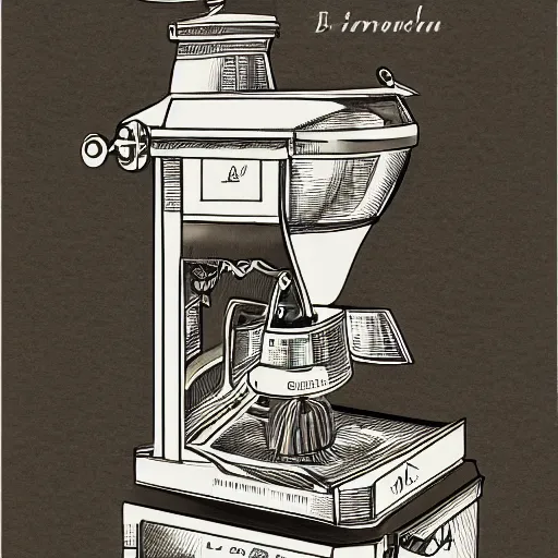 Prompt: a detailed diagram of an Italian biletti coffee maker macchinetta in Japanese illustration style, extreme detail