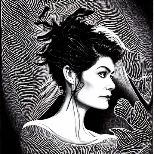 Prompt: portrait of audrey tautou by aaron horkey