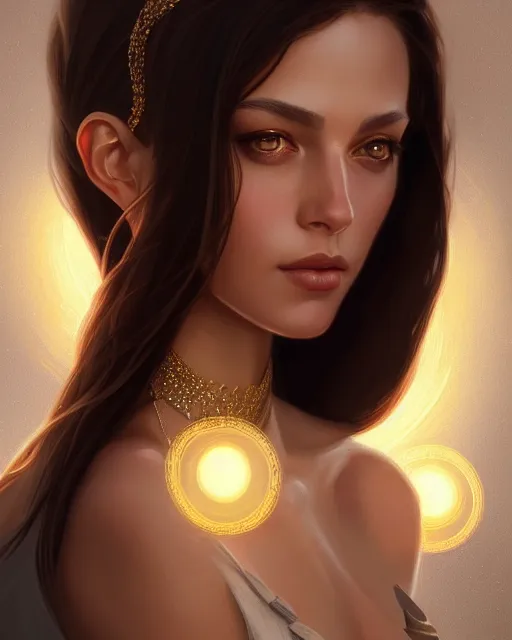 Prompt: symmetry portrait of brunette princess, glam, deco, glowing intricate, elegant, highly detailed, digital painting, artstation, concept art, smooth, sharp focus, illustration, art by artgerm and greg rutkowski and fra angelico and unreal engine 5