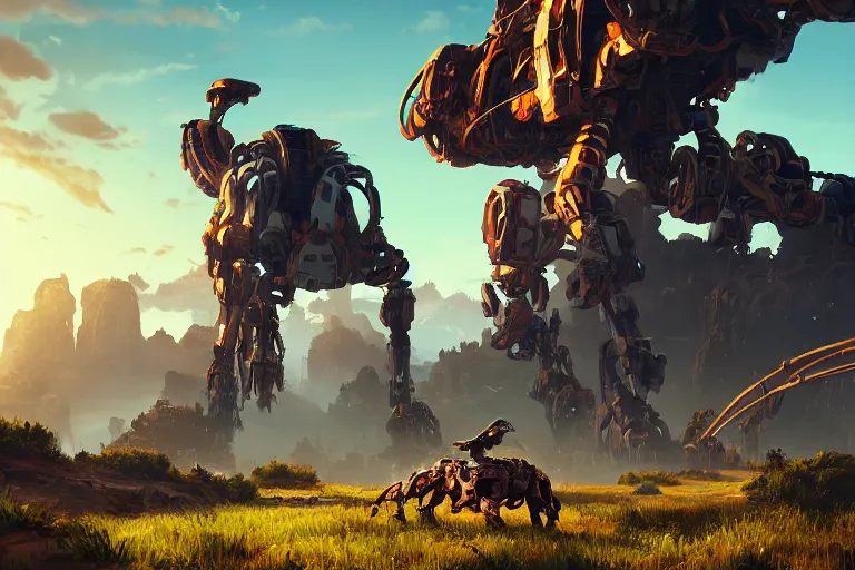 Image similar to tallneck machine mecanical creature robot of horizon forbidden west horizon zero dawn bioluminiscence global illumination ray tracing hdr fanart arstation by ian pesty and alena aenami artworks in 4 k