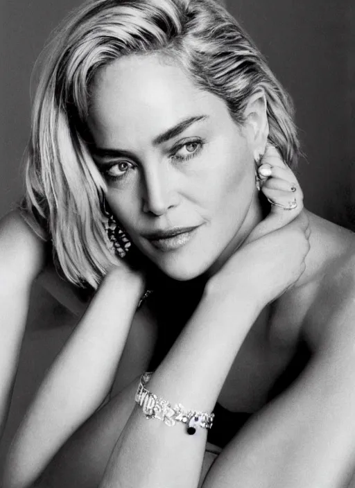 Prompt: Photo of a beautiful 20yo Sharon Stone in the style of Mario Testino, detailed, 82 mm sigma art
