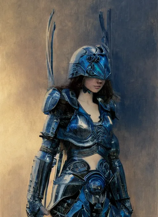 Prompt: beautiful blue - eyed woman wearing simple black medieval armour, detailed by gaston bussiere, bayard wu, greg rutkowski, giger, maxim verehin, greg rutkowski, masterpiece, sharp focus, cinematic lightning