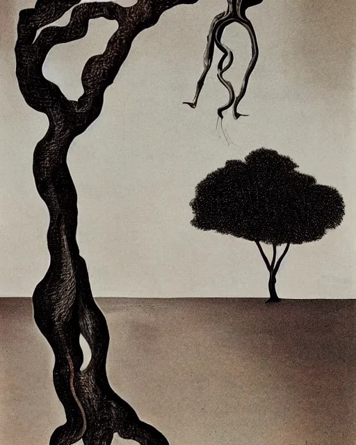 Image similar to A tree who is also a man, by Salvador Dali