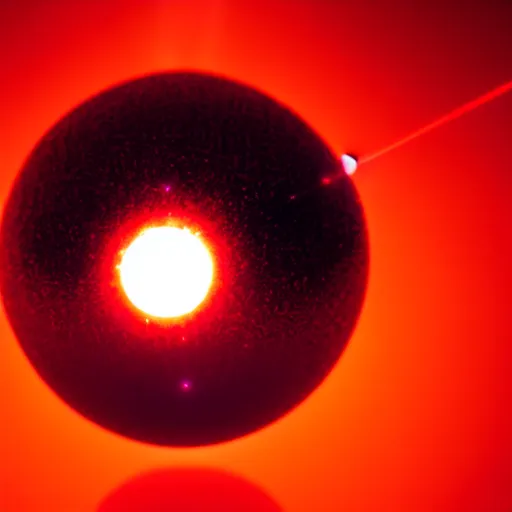 Image similar to a ball of gold nanoparticles, illuminated by a red laser beam