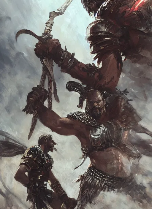 Image similar to ancient historically accurate depiction of the Bible Character Goliath of Gath, the Philistine warrior giant in ancient persian chainmail armor, dramatic lighting art by Yoji Shinkawa by Richard Schmid by greg rutkowski by Sandra Chevrier by Jeremy Lipking cinematic dramatic