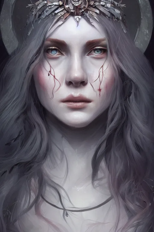 Image similar to goddess of death, character art portrait, official media, illustrated by charlie bowater, ilya kushinov, and wlop, extremely detailed, 8 k, trending on artstation, cinematic lighting, beautiful,