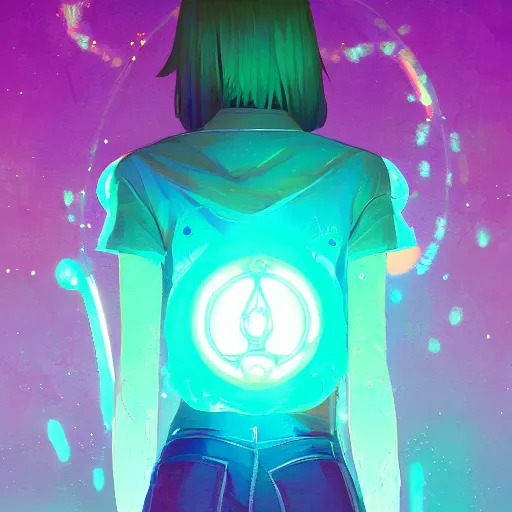 Image similar to skill magic deepdream guard girl from the back radiating a glowing aura stuff loot legends video game artstation lois van baarle, ilya kuvshinov by ismail inceoglu dragan bibin hans thoma, perfect face, fine details, realistic shaded, fine - face, pretty face