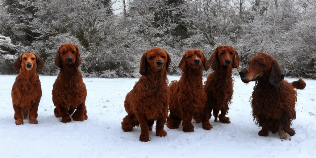 Image similar to Giant woolly dachshunds, in snow