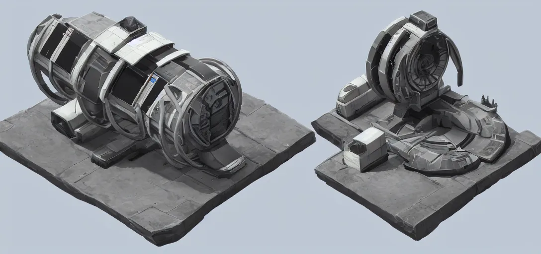 Image similar to Isometric 3d high octane render of a ta turret from Portal 2 Game