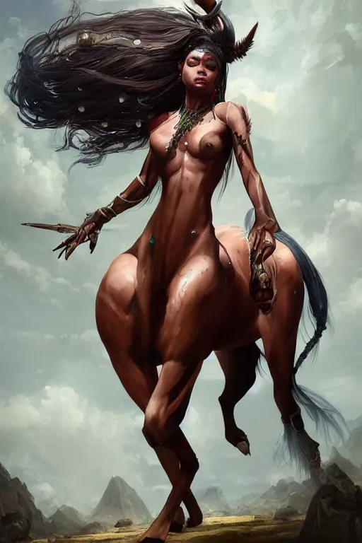 Image similar to A stunningly beautiful Rastafarian female Elf centaur by WLOP, greg rutkowski and ross tran