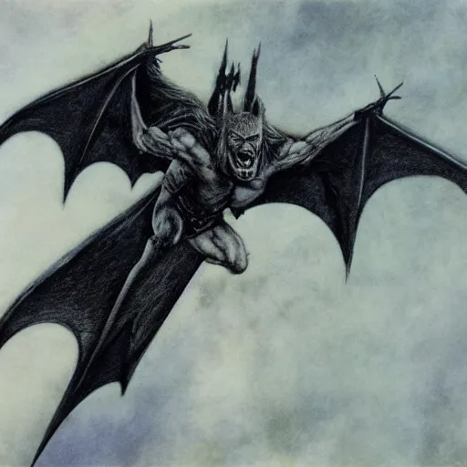 Image similar to bat out of hell, Alan Lee
