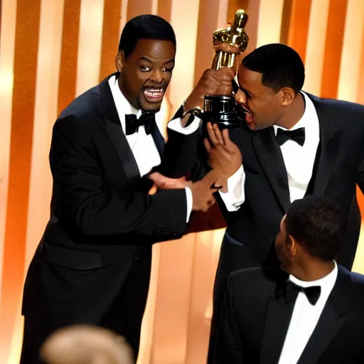 Prompt: photo of chris rock slapping will smith at the oscar's