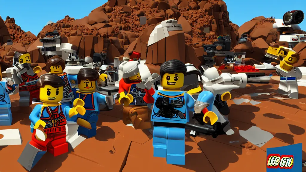 Prompt: lego mars mission first-person shooter in-game screenshot