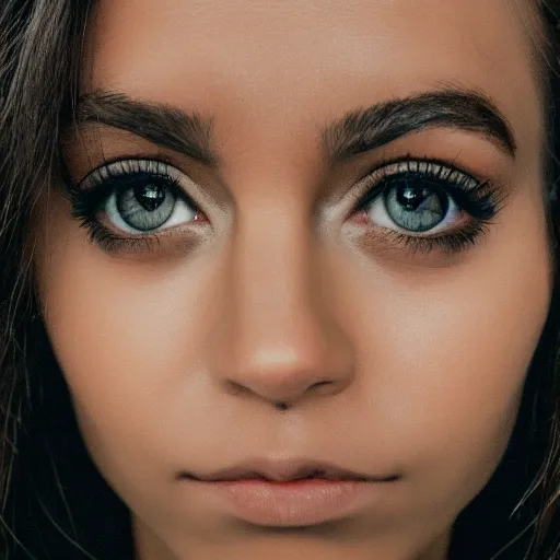 Prompt: intelligent brown eyes reflecting a woman with a choker