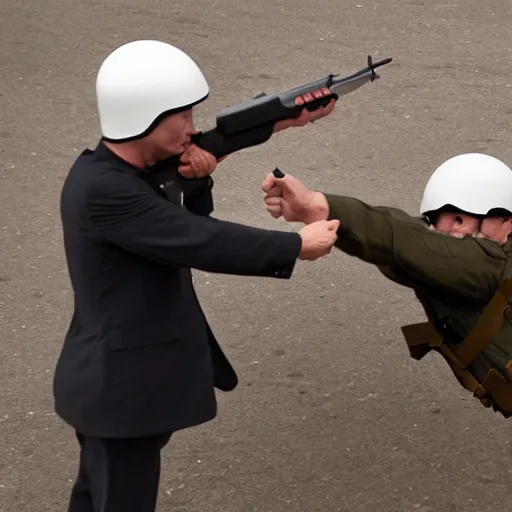 Image similar to Silenced Walther PPK being aimed at a surprised russian guards head