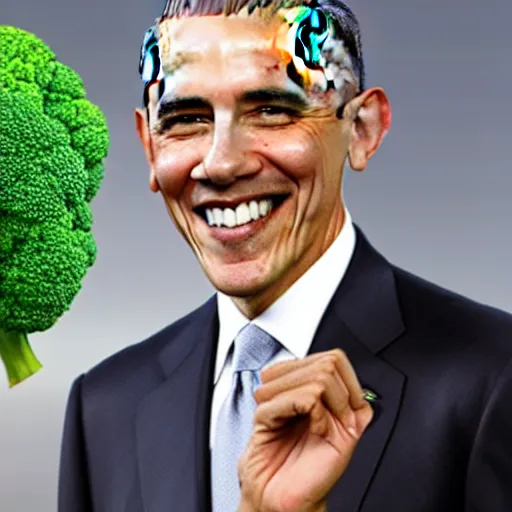 Image similar to barack obama with hair made out of broccoli. still image. high detail