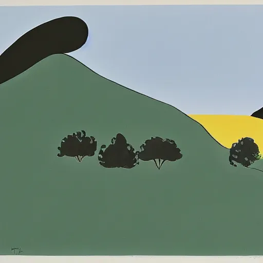 Image similar to a landscape and two silhouettes by tomi hungerer, illustration