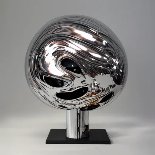 Prompt: dreamy abstract surrealist absurd gloopy globular textured swirling chrome sculpture designed by aquaman