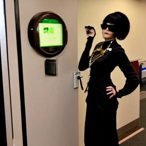 Prompt: Bayonetta checking in at Motel 6