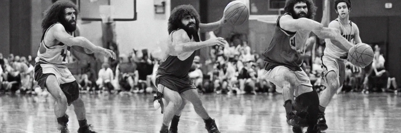 Image similar to picture of caveman playing basketball