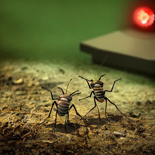 Prompt: ant rock band concert in miniature stadium for ants, full of ants, seen with a sigma 7 0 mm f _ 2. 8 macro lens, cinema 4 d, cinematic, greg rutkowski, trend