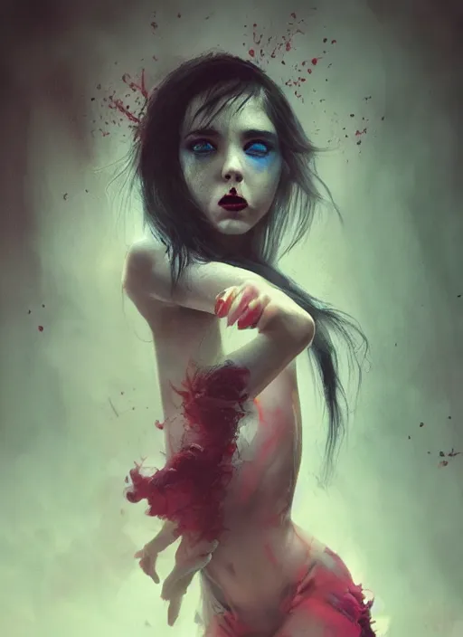 Image similar to shot of sinister girl with pouty aerochrome lips, fungal, adorable, expressive eyes, playful pose of a dancer, greg rutkowski, charlie bowater, yuumei, stephen gammell, unreal 5, daz, hyperrealistic, octane render, dark, dynamic lighting, fantasy art, beautiful face