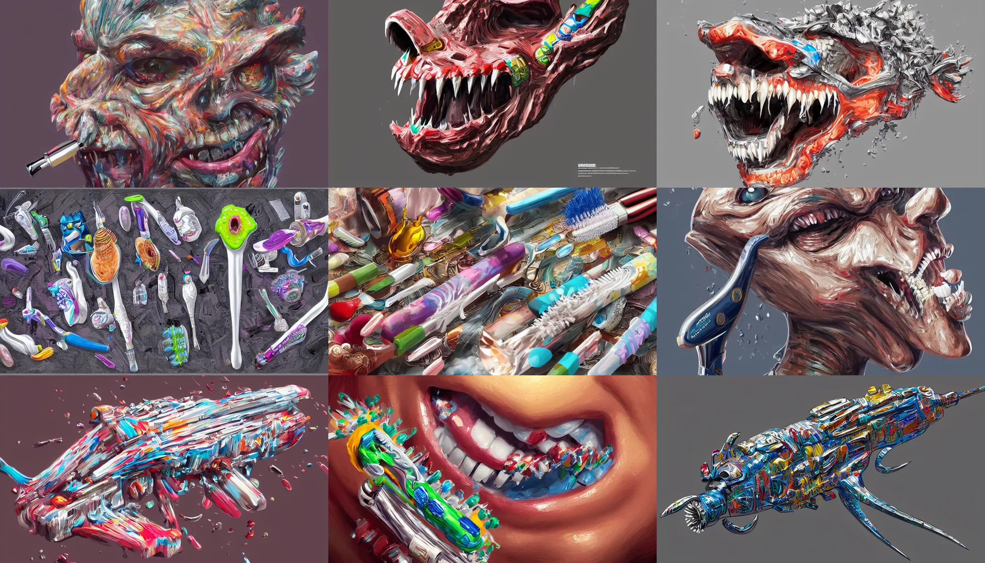 Prompt: maximalist toothbrush, highly detailed, digital painting, artstation, concept art, sharp focus, illustration