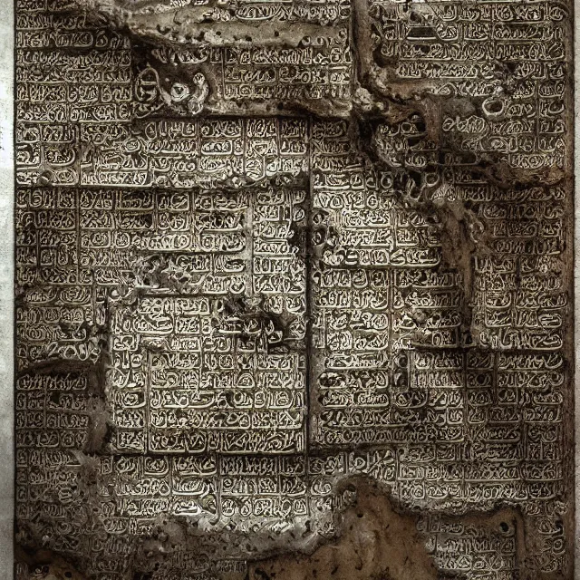 Image similar to ultra - realistic photo an evil - looking dead sea scroll with nabeatean aramaic in short sideways columns, dark, brooding, volume lighting, atmospheric lighting, painted, intricate, ultra detailed by leesha hannigan, thierry doizon, kai carpenter, well composed, best on artstation, cgsociety, epic, stunning, gorgeous, intricate detail, wow, masterpiece