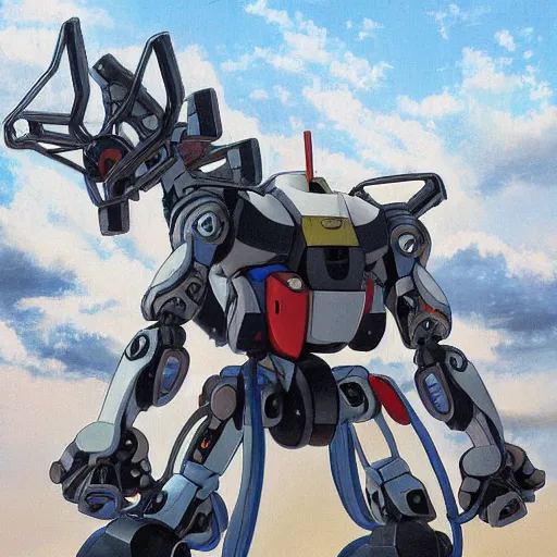 Image similar to a detailed painting of boston dynamics atlas robot by Hayao Miyazaki, Gundam style