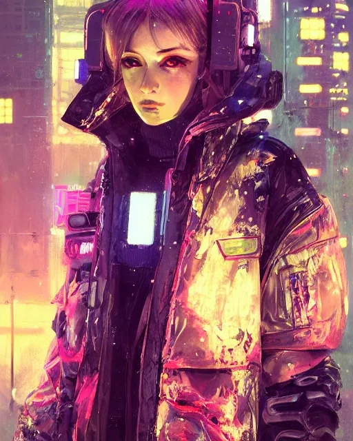 Image similar to detailed portrait neon operator girl, cyberpunk futuristic, neon, reflective puffy coat, decorated with traditional japanese by ismail inceoglu dragan bibin hans thoma greg rutkowski alexandros pyromallis nekro rene margitte, illustrated, perfect face, fine details, realistic shaded, fine - face, pretty face