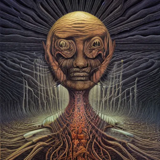 Prompt: HER AFTER LIFE by jacek yerka, alex gray, zdzisław beksiński, dariusz zawadzki, jeffrey smith and h.r. giger, oil on canvas, 8k highly professionally detailed, trending on artstation