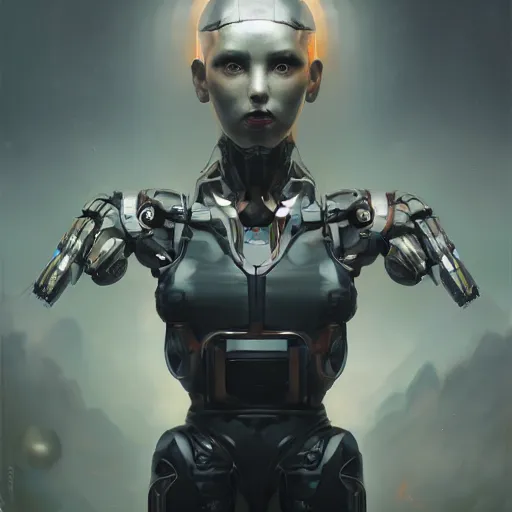 Image similar to a fancy portrait of humanoid robot worrior by greg rutkowski, sung choi, mitchell mohrhauser, maciej kuciara, johnson ting, maxim verehin, peter konig, 8 k photorealistic, cinematic lighting, hd, high details, dramatic, dark atmosphere, trending on artstation