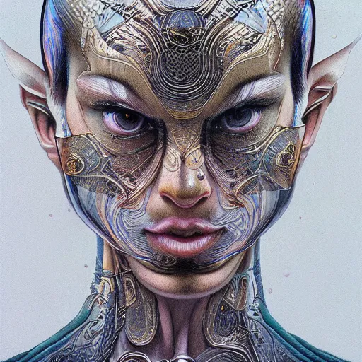 Image similar to ar filter designed by sorayama and ikeuchi painted in alex grey style drawn by vania zouravliov, inspired by boredoms, intricate manga drawing, photorealistic, 3 d, high detail, sharp high detail, artstation, octane