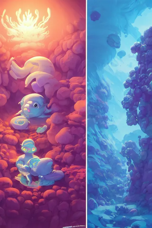 Image similar to smurf ghost creature animal sushi cristal very big eye roots cactus elemental flush of force nature micro world fluo fishscale, behance hd by jesper ejsing, by rhads, makoto shinkai and lois van baarle, ilya kuvshinov, rossdraws radiating a glowing aura global illumination ray tracing hdr