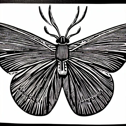 Image similar to linocut dark moth, detailed