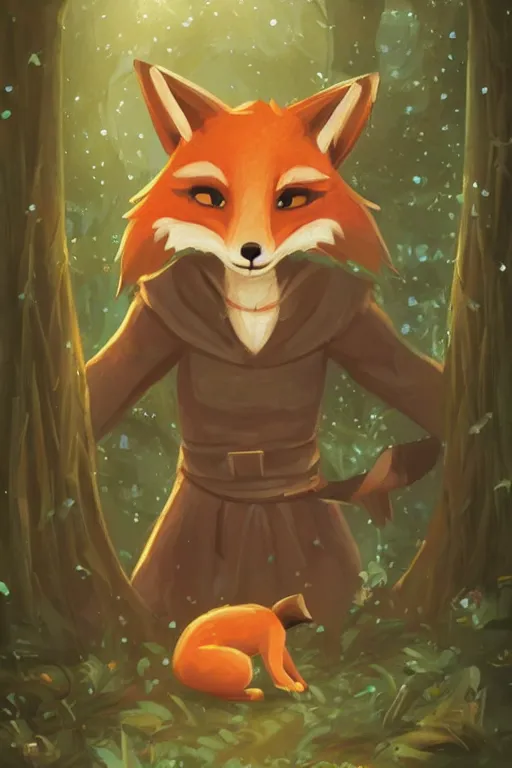 Prompt: a medieval anthropomorphic fox in a forest at night with fireflies, trending on artstation, furry art, by kawacy, night lighting, digital art, dreamy, bokeh, trending on furaffinity!!!