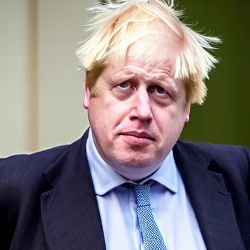 Image similar to boris johnson looking depressed while wearing a maid dress