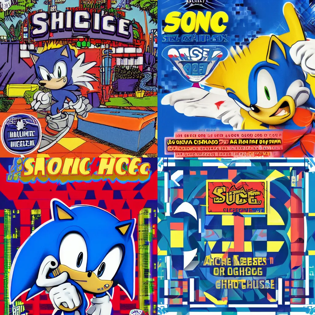 Prompt: the vague shape of sonic the hedgehog, blue checkerboard background, 1 9 9 0 s 1 9 9 2 sega genesis box art, cocaine, party, advertisement