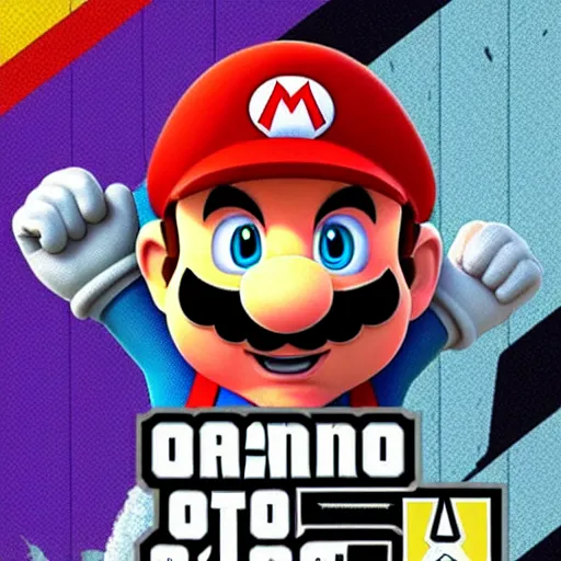 Prompt: mario as a gta v cover