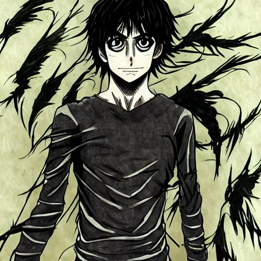 Image similar to eren yeager in the style of junji ito