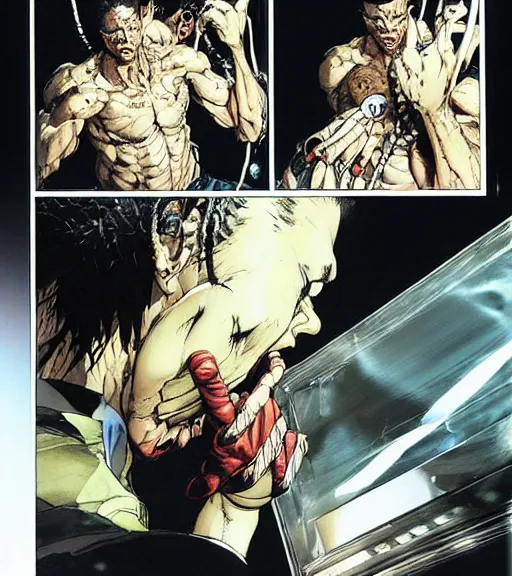 Prompt: an office worker reaches into his exposed skull for a shiny ring, comic book art, by yoji shinkawa and takehiko inoue and kim jung gi, masterpiece, perfect