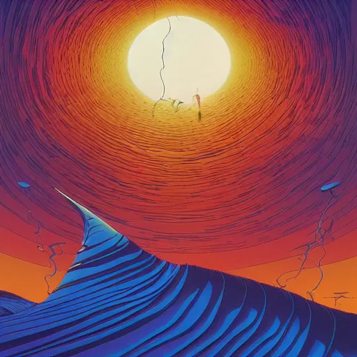 Image similar to breathtakingly beautiful ultrawide angle colour masterpiece dream by roger dean and kilian eng and jean giraud, incredible sense of depth and perspective and clarity, weird abstract, 8 k