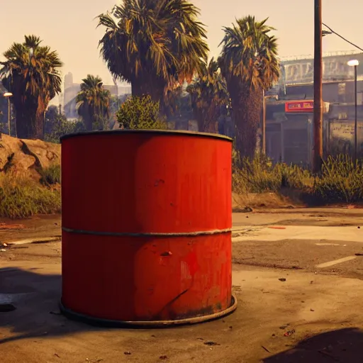 Image similar to huge pack of dynamite on a red rusty oil - drum in gta v, stephen bliss, unreal engine, fantasy art by greg rutkowski, loish, rhads, ferdinand knab, makoto shinkai and lois van baarle, ilya kuvshinov, rossdraws, tom bagshaw, global illumination, detailed and intricate environment