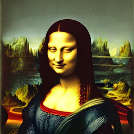 Image similar to a portrait of super - mario!!!!!! painting by da vinci ( ( ( ( mona lisa ) ) ) )