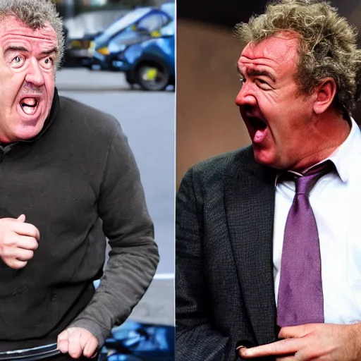 Image similar to jeremy clarkson screaming angry while trying to eat melted cheese