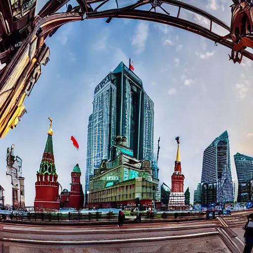 Image similar to Moscow, Russia, 2045, wide angle camera, cyberpunk