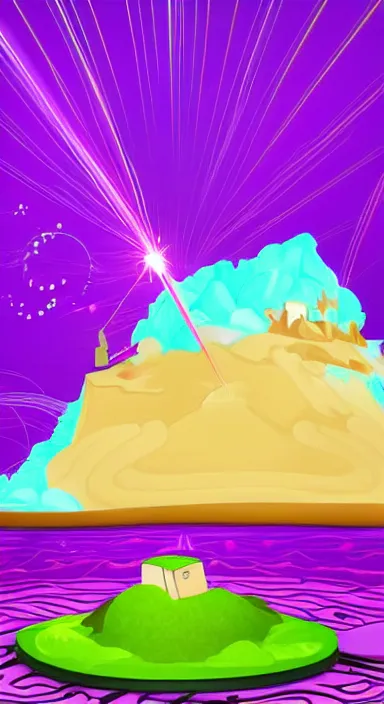 Prompt: purple floating island with lasers cartoon app background artwork, digital art, award winning