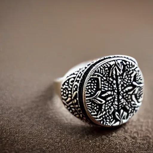 Image similar to a closeup hd photography of an intricate handcrafted finger ring