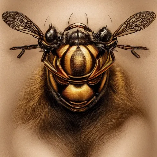 Image similar to portrait of a bee, muscular, wild, D&D, fantasy, intricate, cinematic lighting, highly detailed, digital painting, artstation, concept art, smooth, sharp focus, illustration, art by Hajime Sorayama